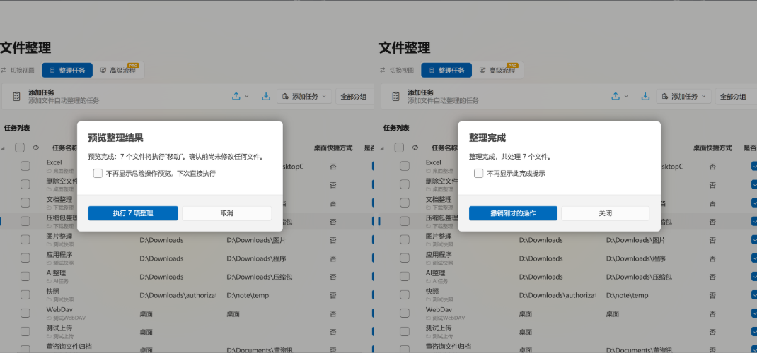 Task preview and execution result
